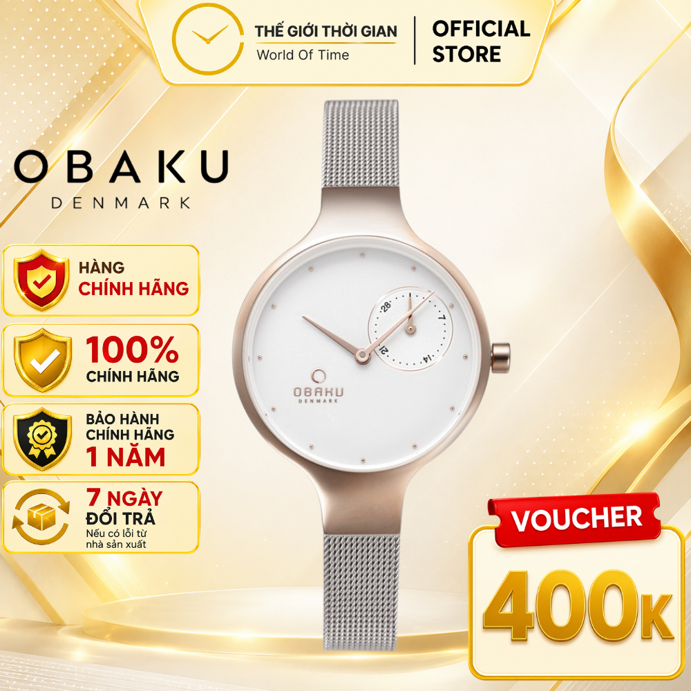 Đồng hồ nữ OBAKU chính hãng cao cấp dây thép thời trang mặt tròn chống xước chống nước bảo hành chín