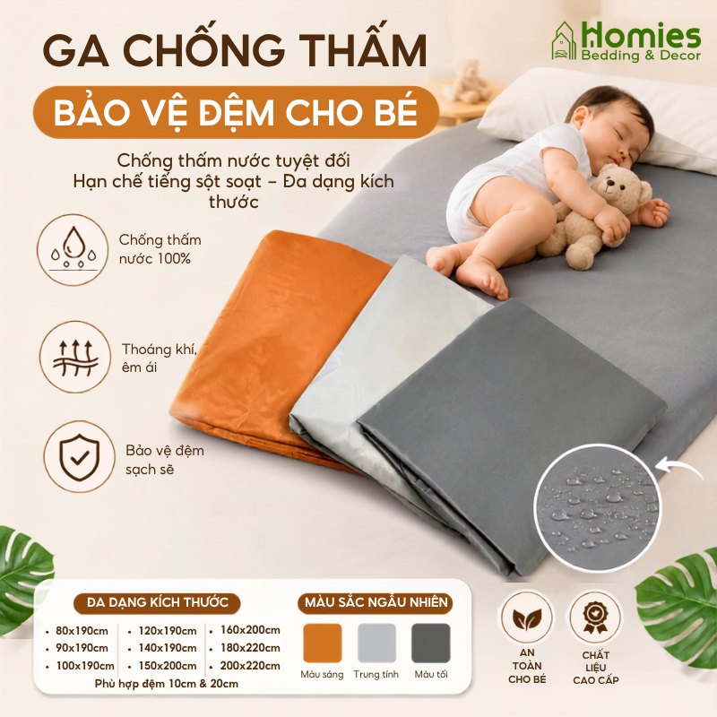 Ga Chống Thấm HOMIES Bedding & Décor Chống Thấm Nước Tuyệt Đối - Đủ Kích Thước…