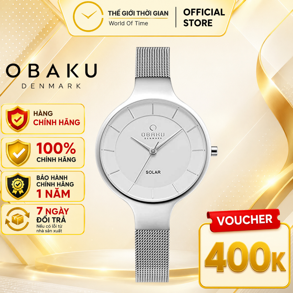 Đồng hồ nữ OBAKU chính hãng cao cấp dây thép thời trang mặt tròn chống xước chống nước bảo hành chín