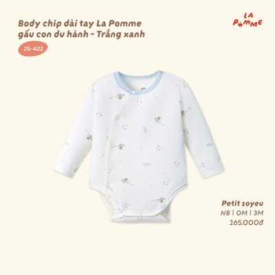 Body chip dài tay La Pomme gấu con du hành - Sợi Petit Soyeu thoáng mát - Bé trai - NB - 3M