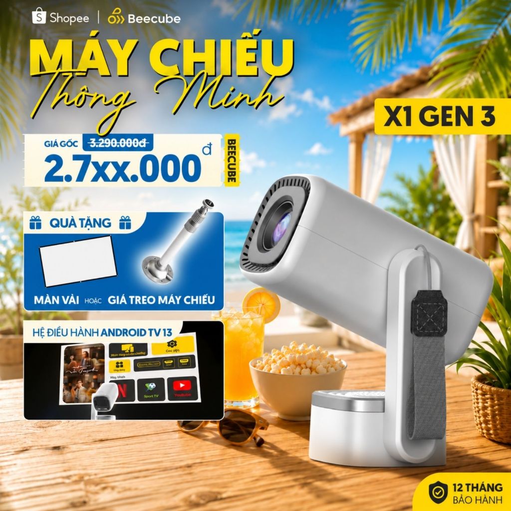 [Tặng phụ kiện] Máy Chiếu Mini Cao Cấp Beecube X1 Gen 3 - Máy Chiếu Tích Hợp Âm Thanh Bảo Hành Trong