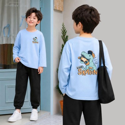 Bộ thu đông bé trai in Khủng Long Skating- Bộ quần áo dài tay cho bé trai cân nặng từ 15-43kg - Loza Kids BW721