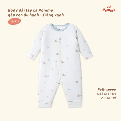 Body dài tay La Pomme gấu con du hành - Sợi Petit Soyeu thoáng mát - Bé trai- NB - 3M