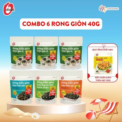 [O'FOOD VN] COMBO 6 GÓI RONG BIỂN GIÒN TRỘN GIA VỊ O'FOOD 40G – 3 GV + 3 HẢI SẢN/KHÔ GÀ/HẠT | TẶNG BỘT CHIÊN HẠT 100G