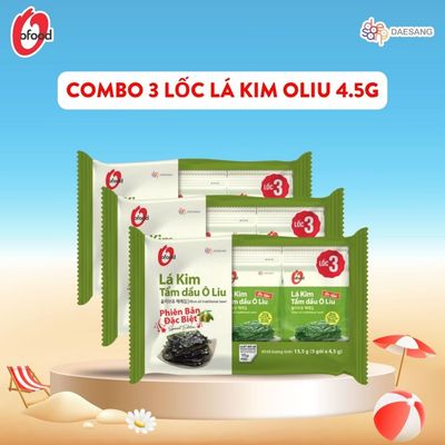 [O'FOOD VN] COMBO 3 LỐC (9 GÓI) RONG BIỂN LÁ KIM TẨM DẦU OLIVE O'FOOD 4.5G – RONG BIỂN ĂN LIỀN GIÒN THƠM, ĂN KÈM CƠM
