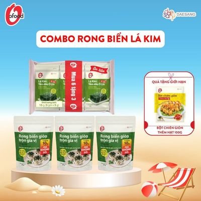 [Tặng 1 gói bột chiên hạt 100g] - Combo rong biển lá kim O'Food (9 gói lá kim ô liu  + 3 rong biển giòn trộn gia vị 40g)