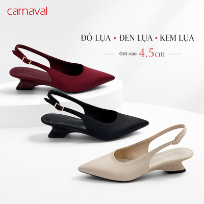 Giày Cao Gót Nữ Carnaval Mũi Nhọn Quai Hậu Khóa Kim Loại, Gót Điêu Khắc 4.5cm Thanh Lịch - VS225