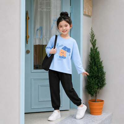 Bộ thu đông bé gái in hình đáng yêu - Bộ quần áo dài tay cho bé gái cân nặng từ 15-43kg - Loza Kids BW001