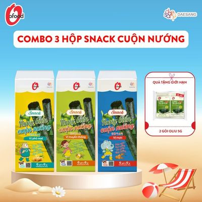 [O'FOOD VN] COMBO 3 HỘP SNACK RONG CUỘN NƯỚNG GIÒN O'FOOD – 36 THANH | TẶNG 1 LỐC 2 GÓI OLIU