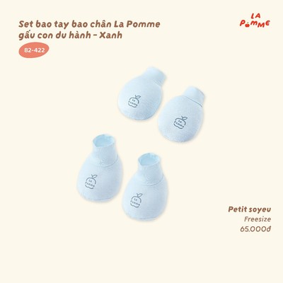 Set bao tay bao chân La Pomme gấu con du hành -  Sợi Petit Soyeu thoáng mát - Bé trai - Freesize