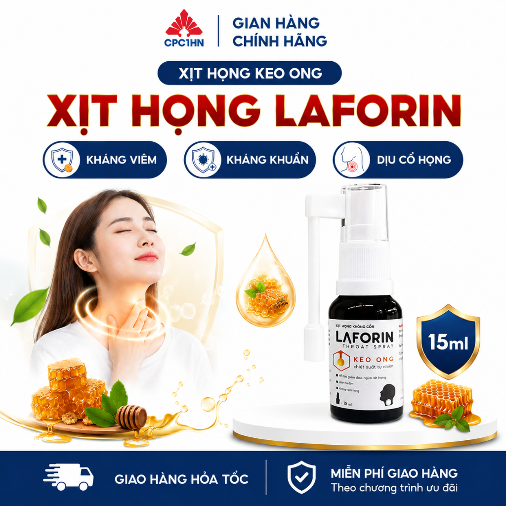 Xịt Họng LAFORIN SPRAY Giảm Nhanh Đau Hong Ngứa Rát Họng Kích Ứng Họng Chai 30ml