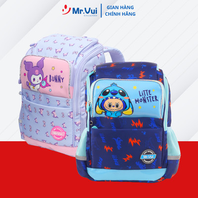 Balo chống gù lưng Mr. Vui 1044, cặp học sinh cấp 1, tiểu học, đi học cho bé trai, bé gái chống thấm