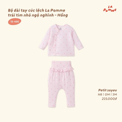Bộ dài tay cúc lệch La Pomme trái tim nhỏ ngộ nghĩnh - Sợi Petit Soyeu thoáng mát - Bé gái - NB - 3M