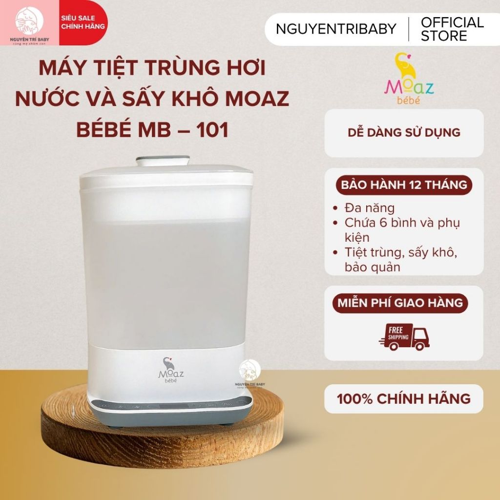 Máy tiệt trùng hơi nước và sấy khô Moaz BeBe MB101 | Chứa 6 bình và phụ kiện | Tiệt trùng, sấy khô, 