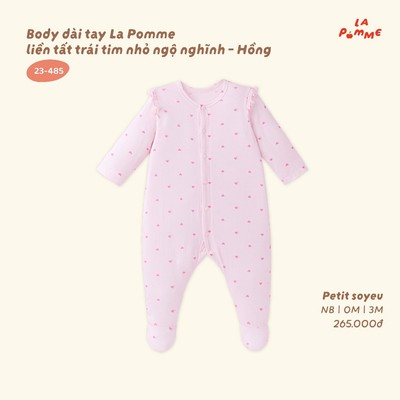 Body dài tay La Pomme liền tất trái tim nhỏ ngộ nghĩnh - Sợi Petit Soyeu thoáng mát - Bé gái - NB - 3M