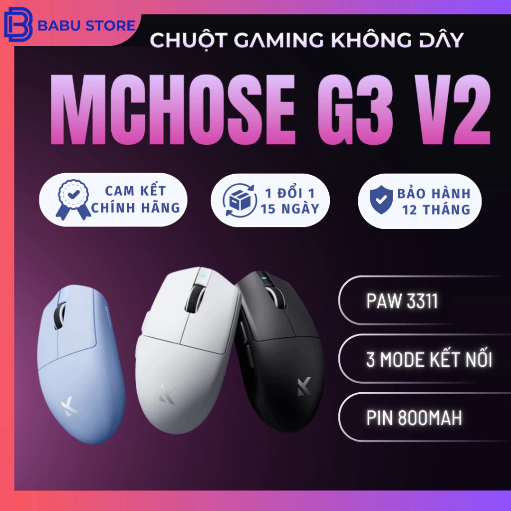 [BH 12TH] Chuột Gaming không dây Mchose G3 V2 PAW3311 | G3 pro v2