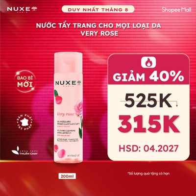 [OUTLET - S5] [DATE 4/2027] Nước Tẩy Trang Làm Sạch Dịu Nhẹ Cho Mọi Loại Da Chiết Xuất Hoa Hồng Nuxe Very Rose 200ml