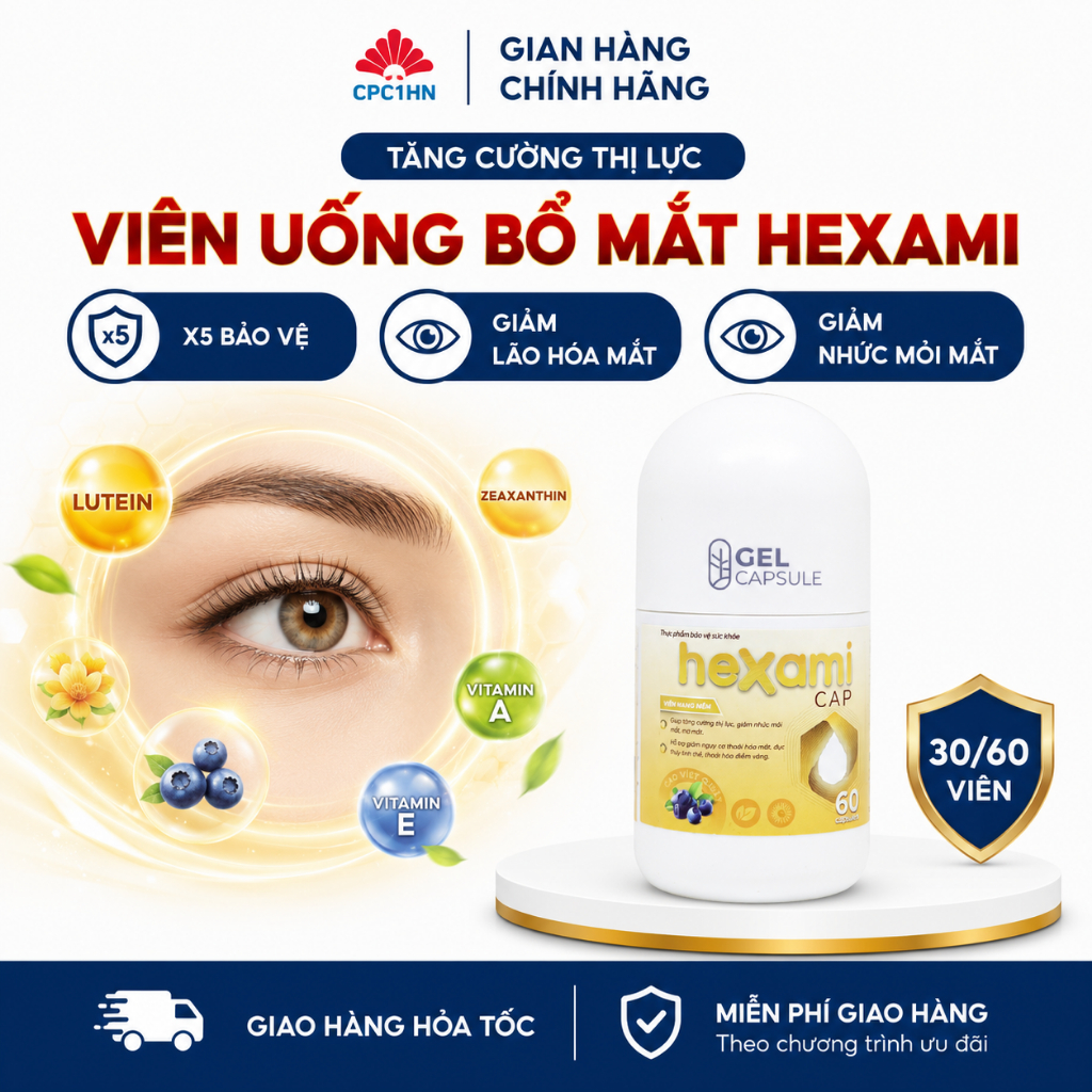 Viên uống bổ mắt Hexami cap tăng cường thị lực bổ sung dưỡng chất cho mắt lọ 60 viên