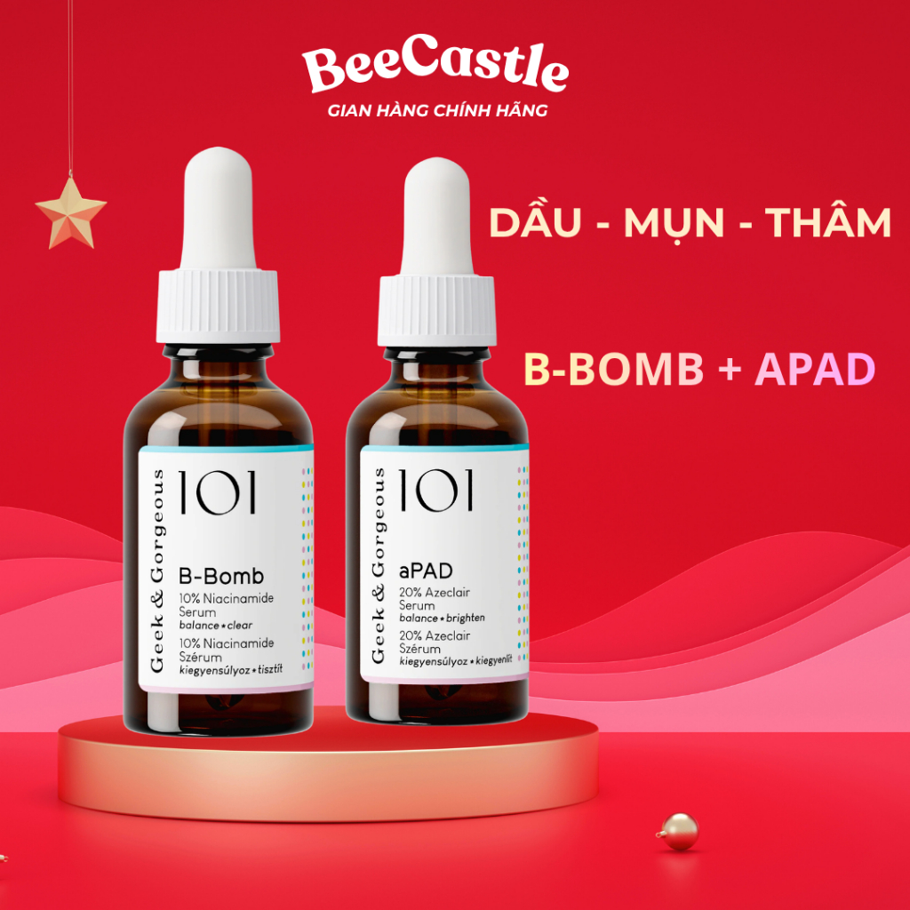 Set 2 chai serum mờ thâm,sáng da giảm mụn Geek&Gorgeous Apad + Bbomb