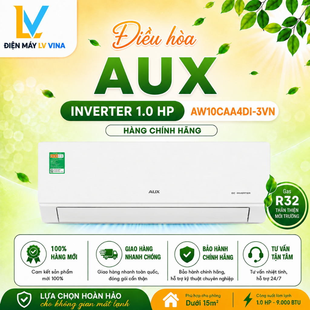 AW10CAA4DI-3VN | Điều hòa AUX Inverter 1.0 HP AW10CAA4DI-3VN - Hàng chính hãng