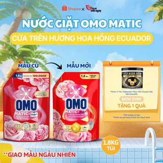 Nước Giặt Omo Matic Cửa Trên Tinh Dầu Nước Hoa Hoa Hồng Ecuador Túi 1.8L