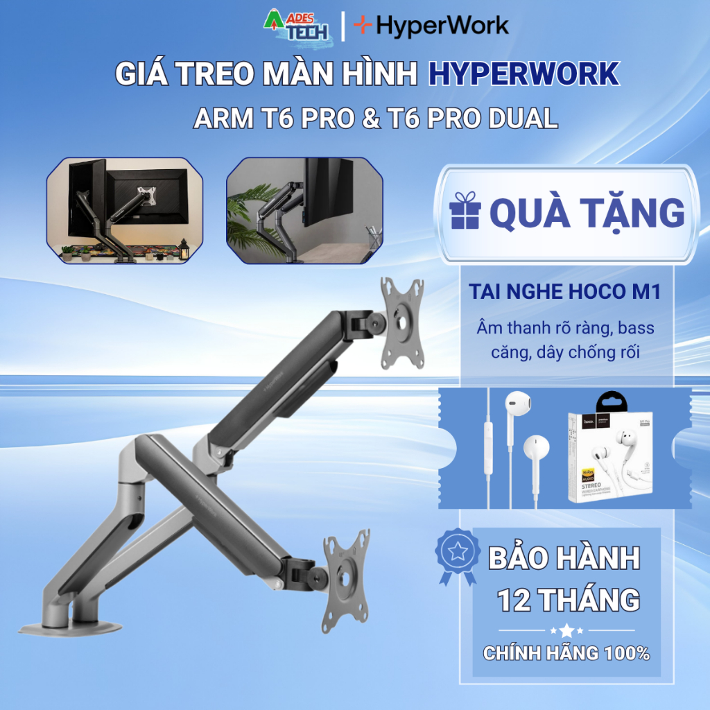 [Chính hãng] Giá Treo Arm Màn Hình Hyperwork T6/ T6 Pro/ T6 Pro Dual | Màn Hình 17-32'', Trong Tải T