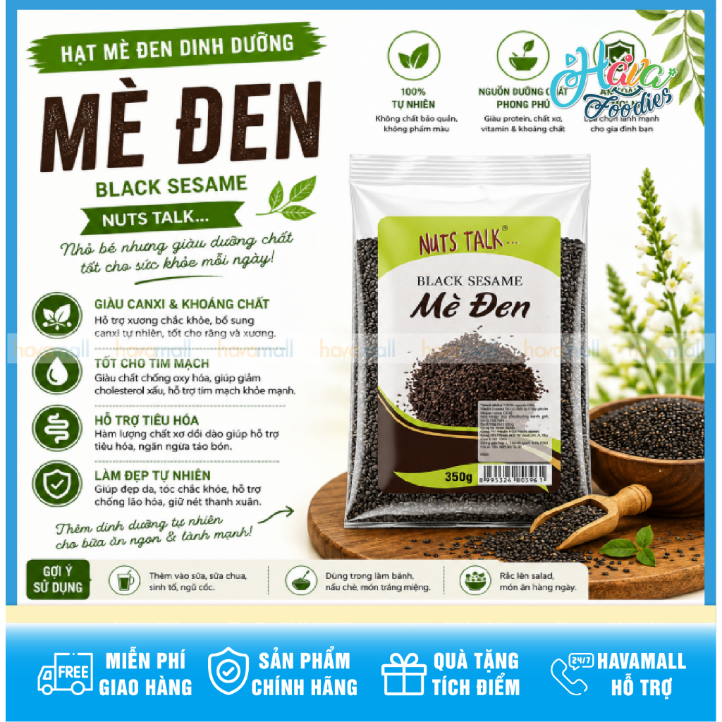 Hạt Mè Đen Nuts Talk Nguyên Chất Việt Nam 350g – Nuts Talk Pure Black Sesame Seeds 350g