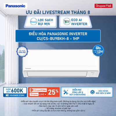 [LIVESTREAM] [Sẵn hàng miền Nam] Điều hòa Panasonic Inverter CU/CS-BU9BKH-8 - 1HP - Một chiều
