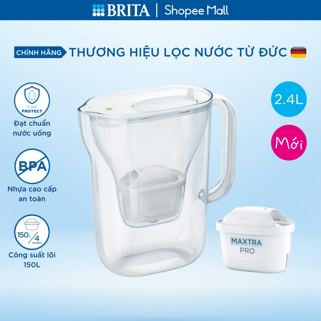 test Bình lọc nước BRITA Style Essential 2.4L (có sẵn lõi lọc Maxtra Pro 150L)