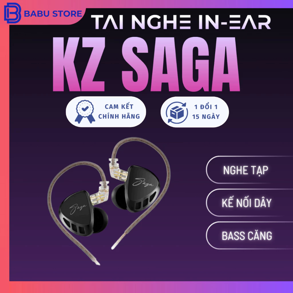 [SẴN HÀNG] Tai nghe nhét tai IEM Bass KZ SAGA, Âm tốt, thiết kế nhỏ gọn, có micro
