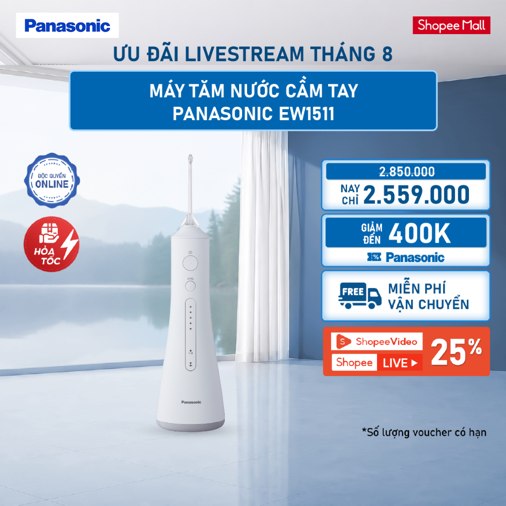 [LIVESTREAM] Máy Tăm Nước Cầm Tay Panasonic Công Nghệ Siêu Âm EW1511 - Làm Sạch Răng Nướu