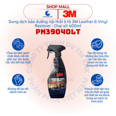 [FBS] Chai xịt chăm sóc và bảo vệ nội thất da ô tô 3M PN39040LT Leather & Vinyl Restorer 400ml