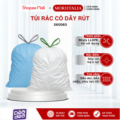 Túi Rác Có Dây Rút DEODEO 55x65cm và 62x70cm - Nhựa LLDPE Bền Chắc, Dây Rút Tiện Lợi, Kiểm Soát Mùi