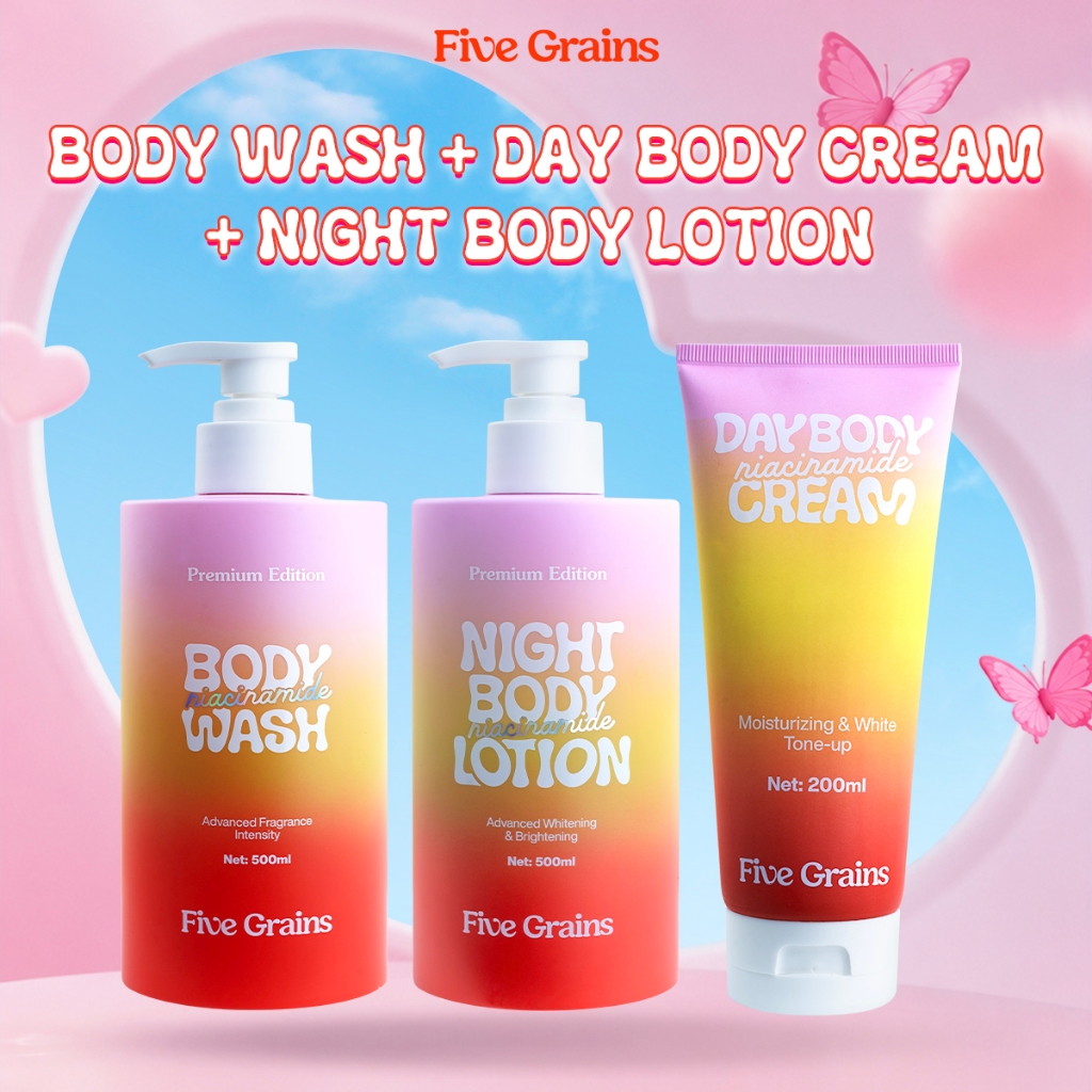 Bộ ba giúp dưỡng trắng chuyên sâu Five Grains (Sữa tắm 500ML & Kem dưỡng nâng tone 200ML & Kem dưỡng