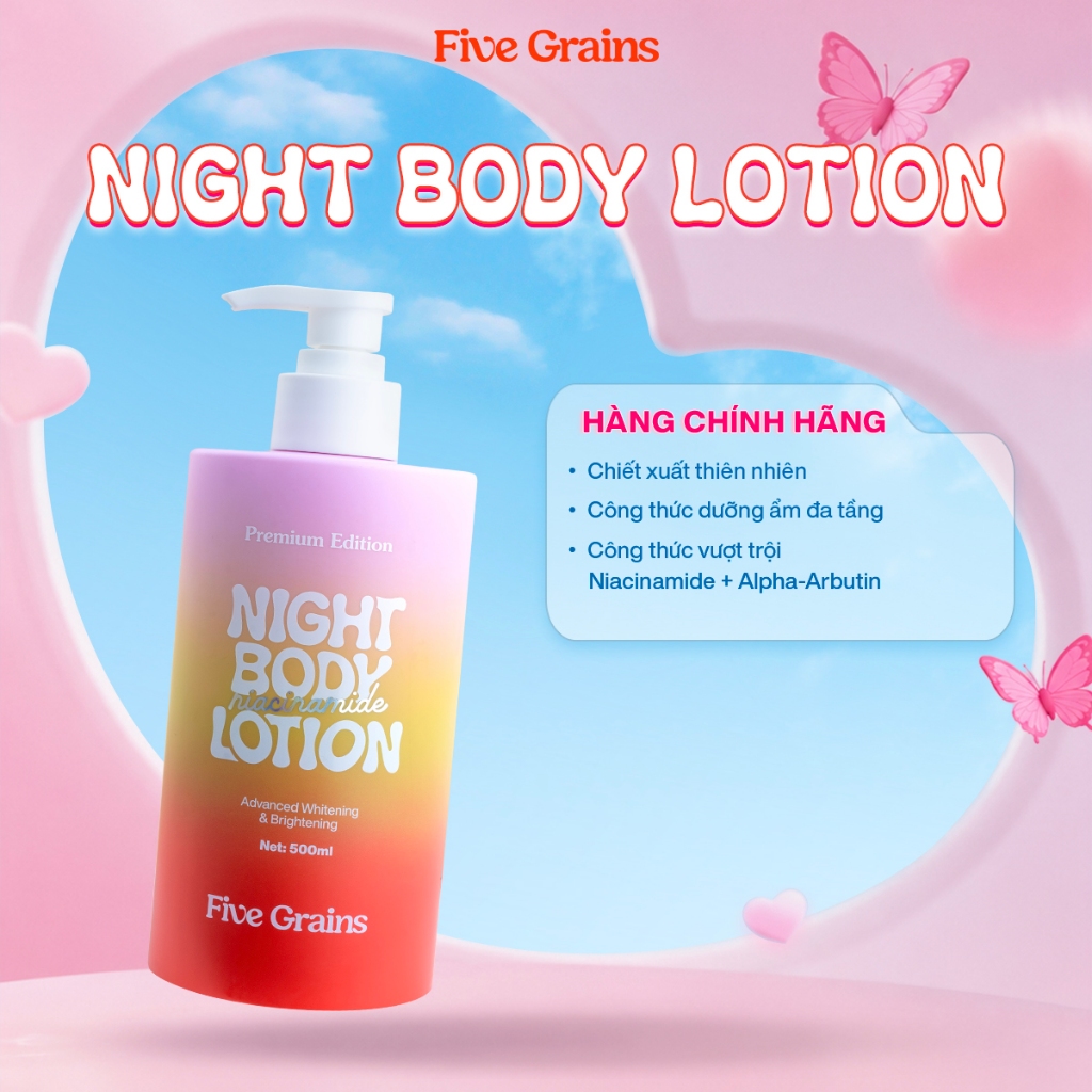 Kem dưỡng body Cao cấp Five Grains dưỡng trắng da Niacinamide, Alpha-Arbutin ban đêm bản nâng cấp 50