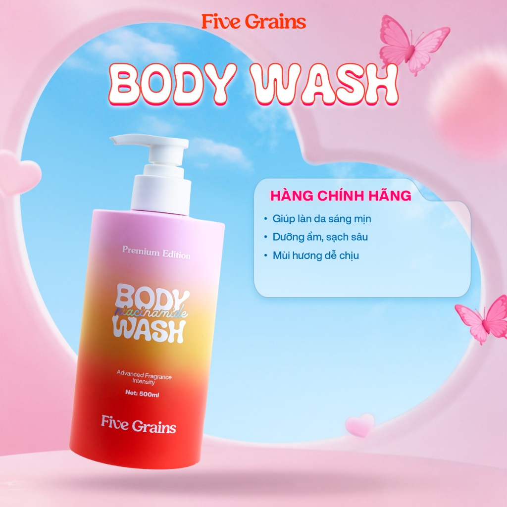 Sữa tắm Cao cấp Five Grains giúp dưỡng trắng da Niacinamide lưu hương nước hoa 500ML phiên bản nâng 