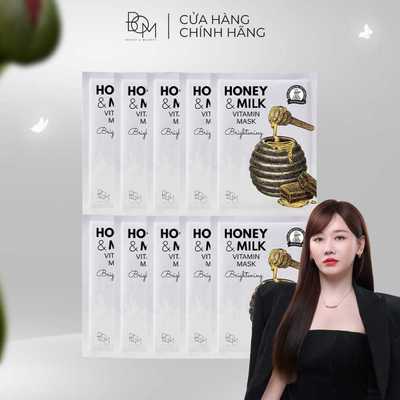 Combo 10 miếng mặt nạ B.O.M Honey & Milk Brightening Vitamin Mask Mặt Nạ Làm Sáng 25g
