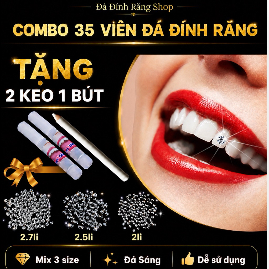[Mix 3 size ]Combo 35v Đá Đính Răng đủ size kèm 2 Keo 1 đính Bút đính( đá chân bằng).