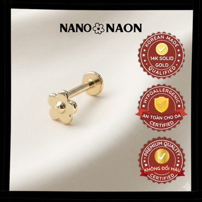 [Nano&Naon] Khuyên tai Vàng 14K Hàn Quốc flatback hoa trứng - Nano&Naon