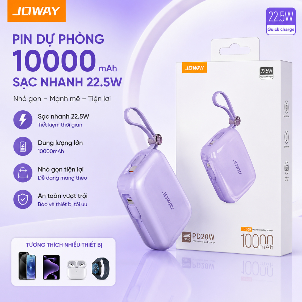 Pin Dự Phòng 10.000mah chính Hãng JOWAY sạc nhanh 22.5w