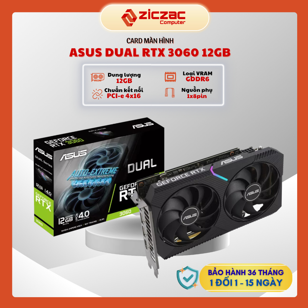 VGA ASUS DUAL GeForce RTX 3060 12GB GDDR6 - Chính hãng