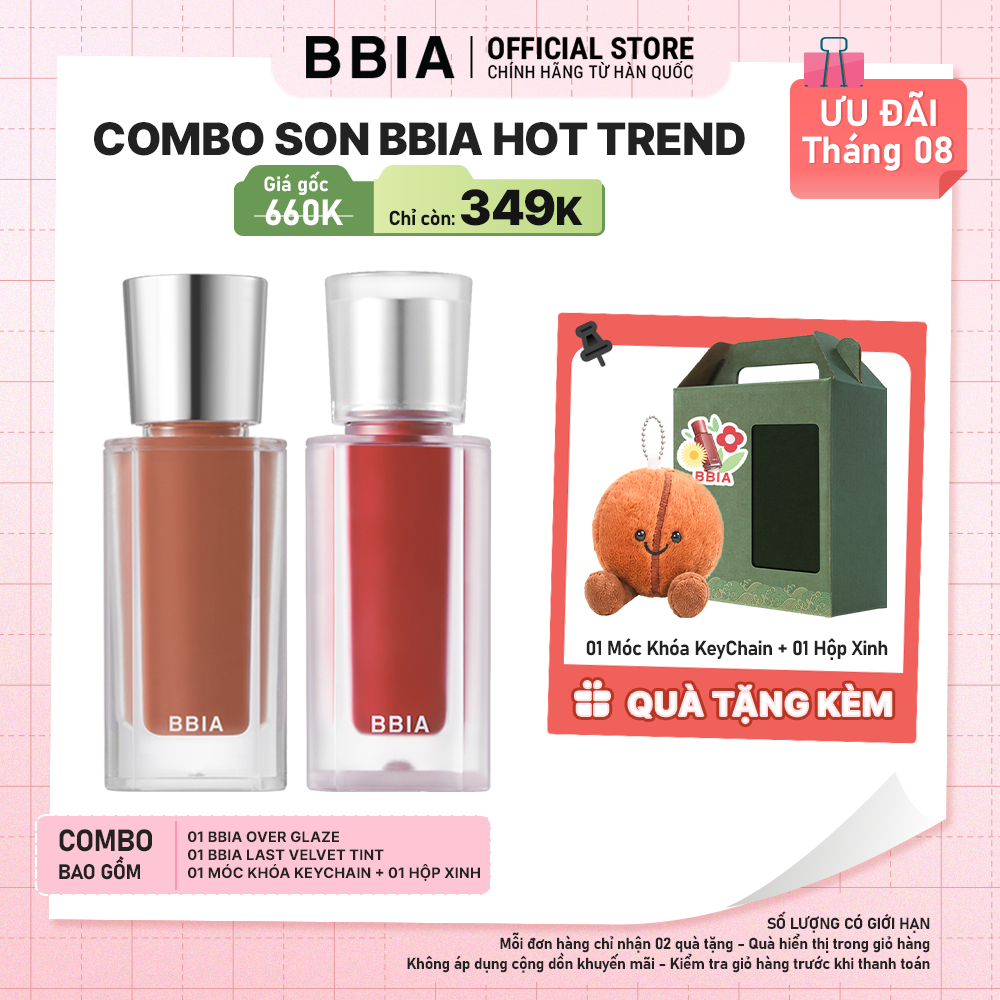 COMBO Son BBIA Hot Trend: 01 Son bóng mượt mà BBIA Over Glaze + 01  Son kem nhung thuần chay BBIA La