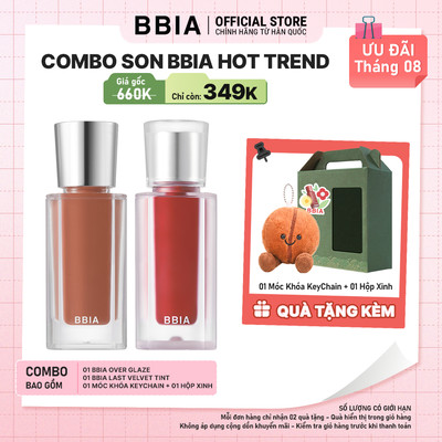 COMBO Son BBIA Hot Trend: 01 Son bóng mượt mà BBIA Over Glaze + 01  Son kem nhung thuần chay BBIA Last Velvet Tint