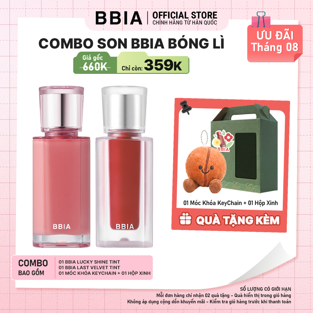 COMBO Son BBIA Bóng Lì: 01 Son tint bóng BBIA Lucky Shine Tint + 01 Son kem nhung thuần chay BBIA La