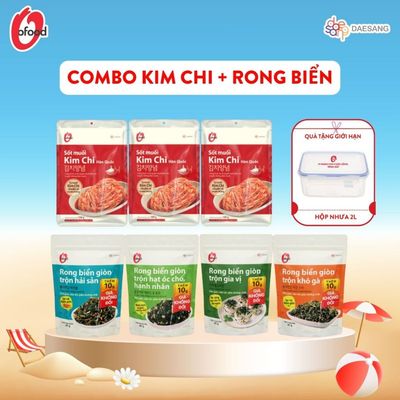 [O'FOOD VN] COMBO 4 GÓI RONG BIỂN GIÒN 40G + 3 GÓI SỐT MUỐI KIM CHI 180G – TẶNG HỘP NHỰA 2L
