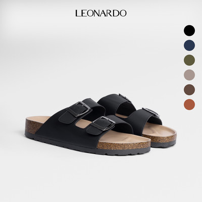 Dép Da Nam Nữ Quai Ngang Đế Trấu Leonardo Jason Chất Liệu Da Microfiber và Da Lộn