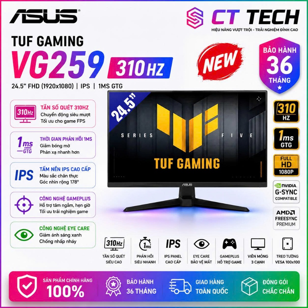 MÀN HÌNH GAMING ASUS 310HZ TUF VG259QMR5A (25 inch/FHD/Fast IPS/310Hz/0.3ms)