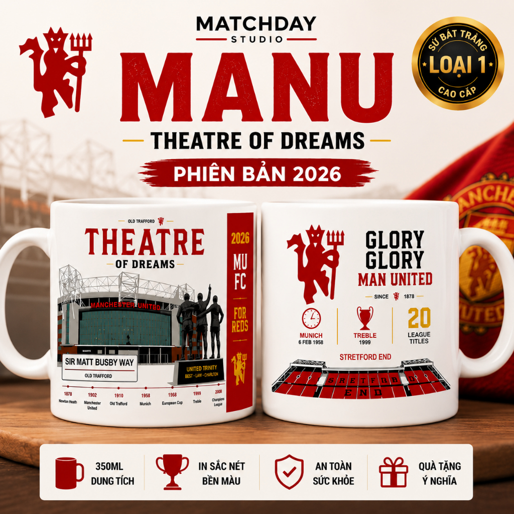 CỐC SỨ MANCHESTER UNITED | LY CỐC MU SỨ BÁT TRÀNG | LY OLD TRAFFORD | QUÀ TẶNG FAN QUỶ ĐỎ