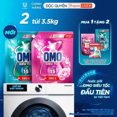 [Live][MỚI]Combo 2 Nước giặt Omo Siêu Tốc đầu tiên tại Việt Nam,được thiết kế riêng cho chu trình giặt nhanh|1.2KG-3.5KG