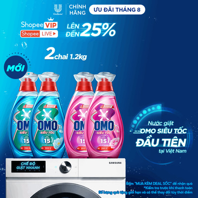 [MỚI] Combo 2 Nước giặt Omo Siêu Tốc đầu tiên tại Việt Nam, được thiết kế riêng cho chu trình giặt nhanh | Chai 1.2 KG